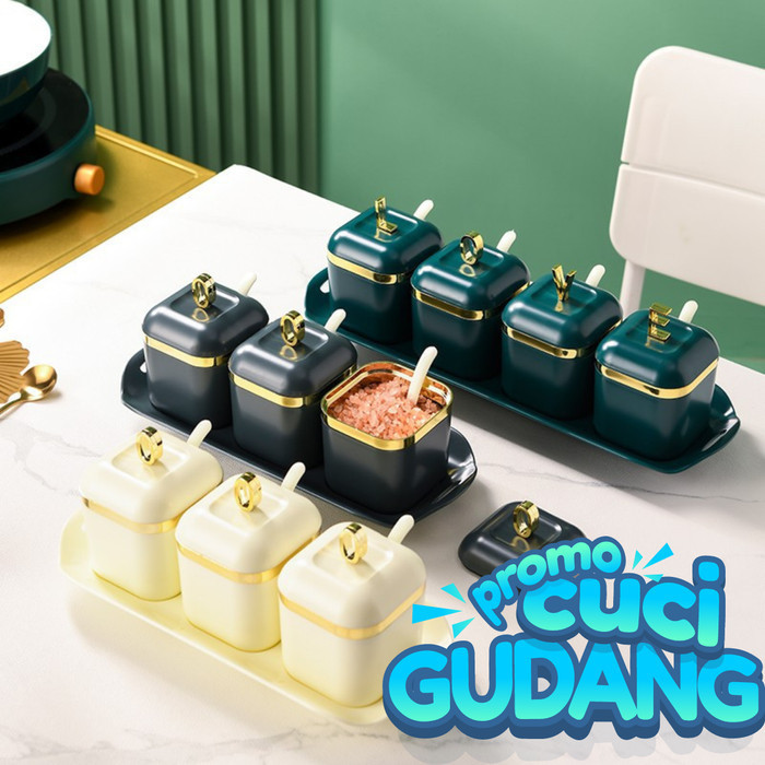 Tempat Bumbu Dapur Nordic Plastik Kitchen Spice Jar Set - 3 pcs set, Hijau