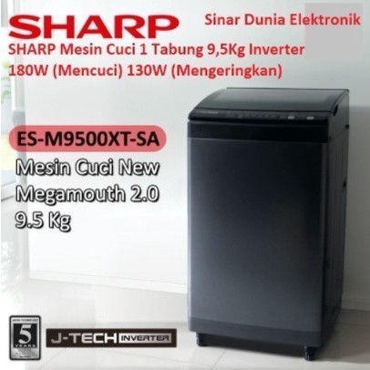 SHARP Mesin Cuci 1 Tabung 9,5Kg Inverter 180 Watt ES-M9500XT 9500XT