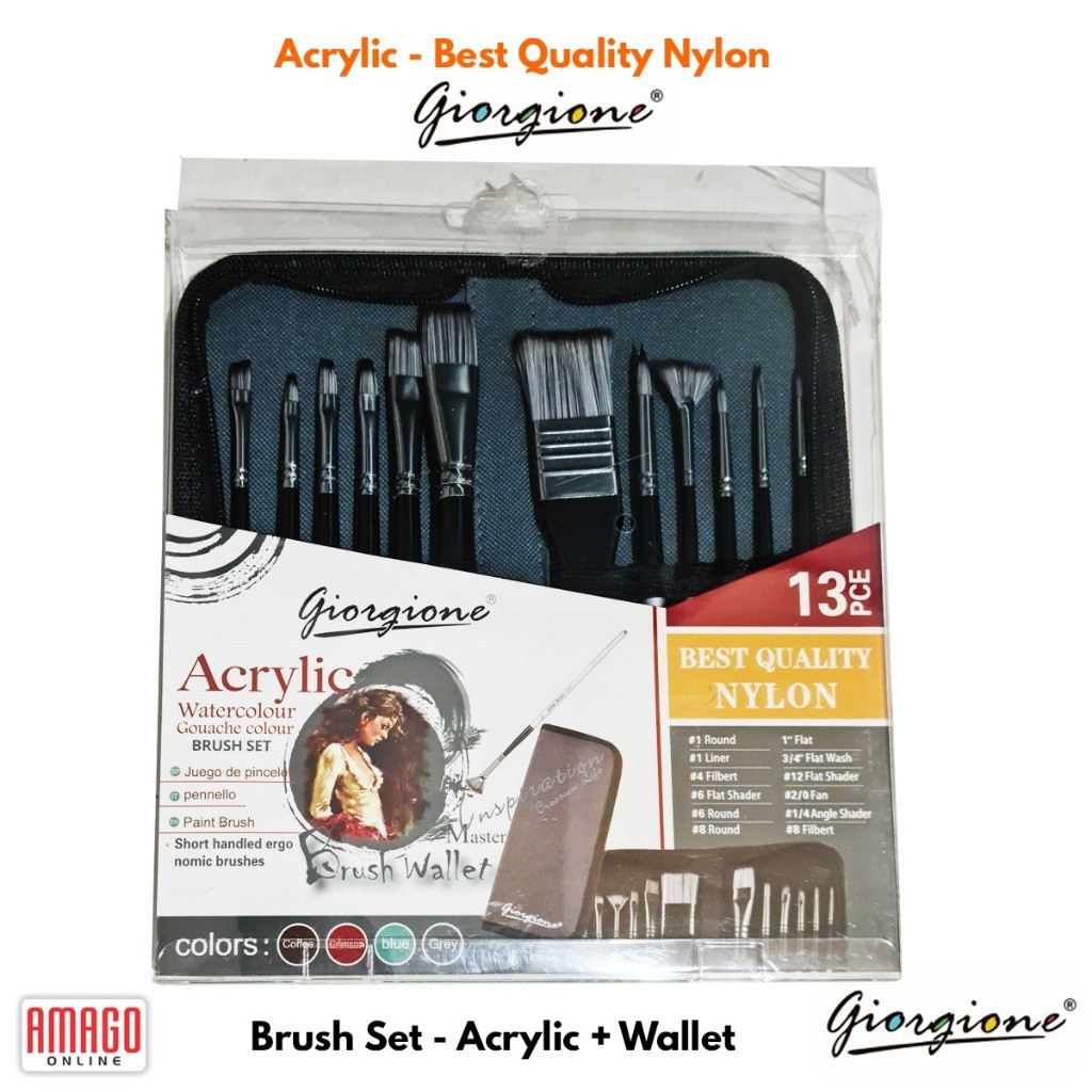

GIORGIONE Akrilik Kuas Set isi 12 kuas + Dompet tempat kuas - Acrylic Brush Set 12 pcs -G-F120