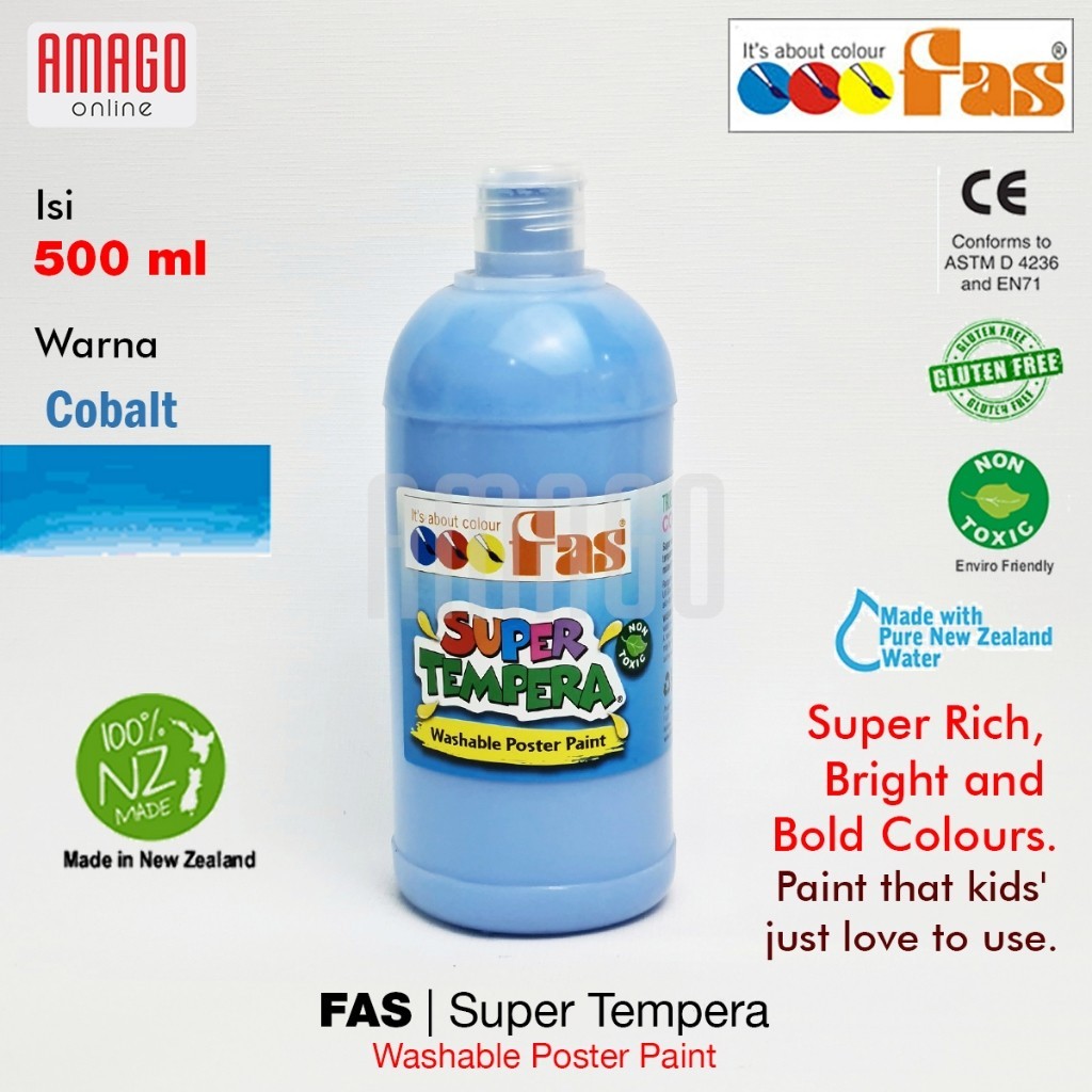 

FAS Super Tempera Washable Poster Paint Cat Lukis Cepat Kering Sekolah 500 ml - warna Cobalt Blue 047