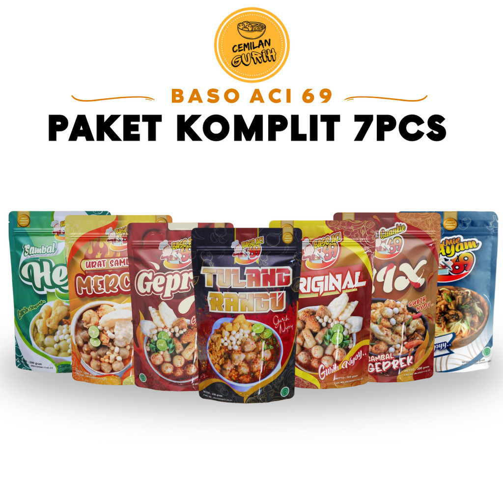 

Baso Aci 69 - Paket Komplit 7pcs All Varian Kuah Pedas Gurih