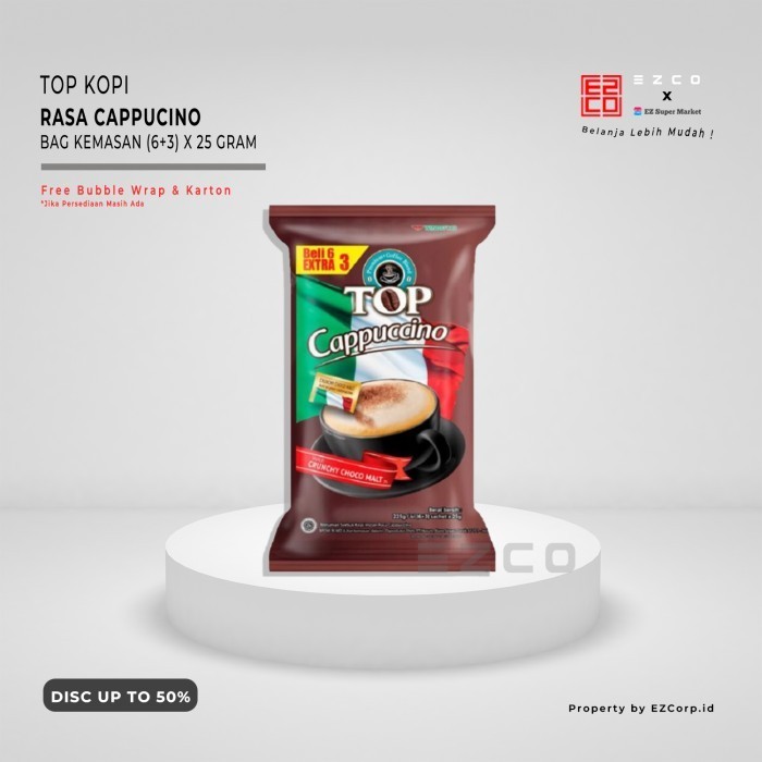 

TOP KOPI RASA CAPPUCINO KEMASAN BAG (6+3 PCS) X 25 GRAM