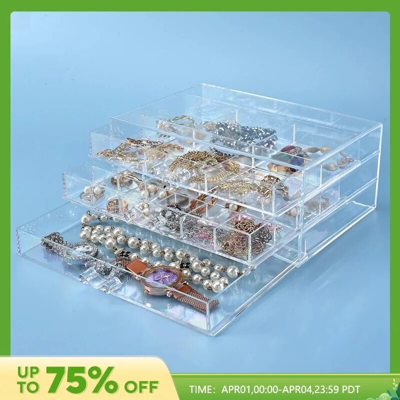 

Acrylic Jewelry Storage Box Drawer-type Grid Dust-proof Earrings Earrings Jewelry Storage Box Jewelry Display Box