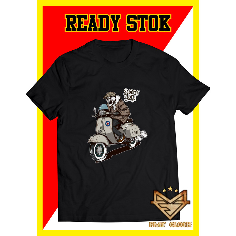 kaos Motor Vespa Tengkorak Scooter Boy Pria Wanita Premium Distro