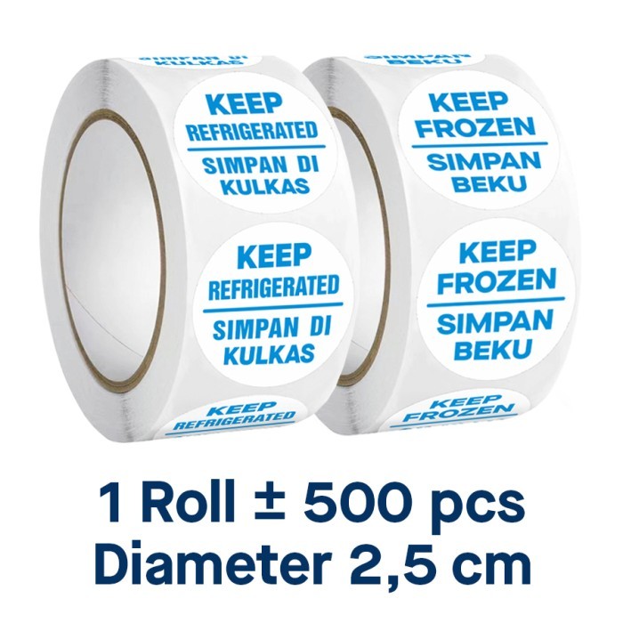 

Stiker Keep Refrigerated Simpan di Kulkas Label Kemasan Makanan Simpan Beku Keep Frozen Bundar diameter 2,5 cm (1 roll ± 500 pcs)