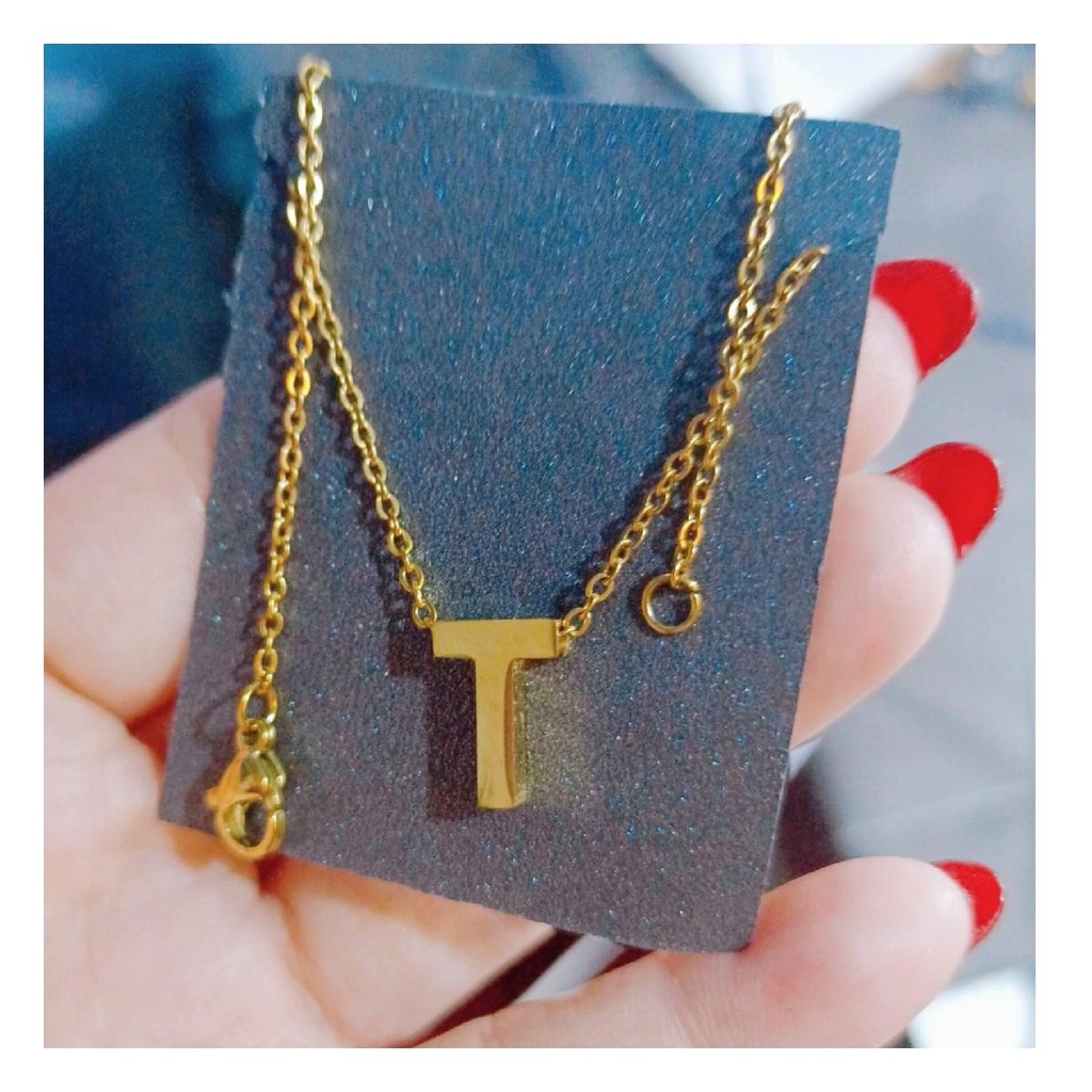 Kalung titanium huruf Mini 1cm p 45cm Titanium  mini T