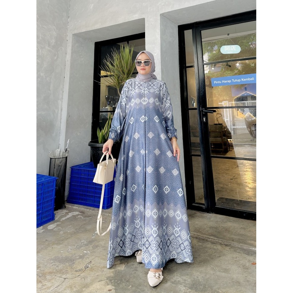 "V.NLN" - TERMURAH Gamis Modern Mewah // Gamis silk Premium // Gamis Pesta - denim, M