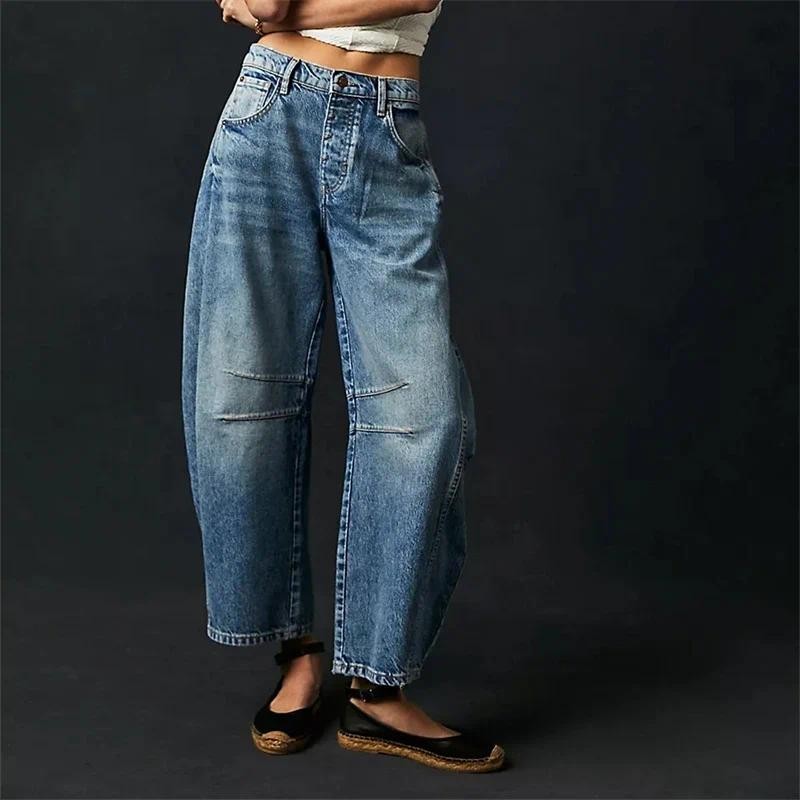 High Stret Mid-Rise  Jeans Fashion Wide Leg Shape Women Casual Baggy Mid Waist Denim Jeans
