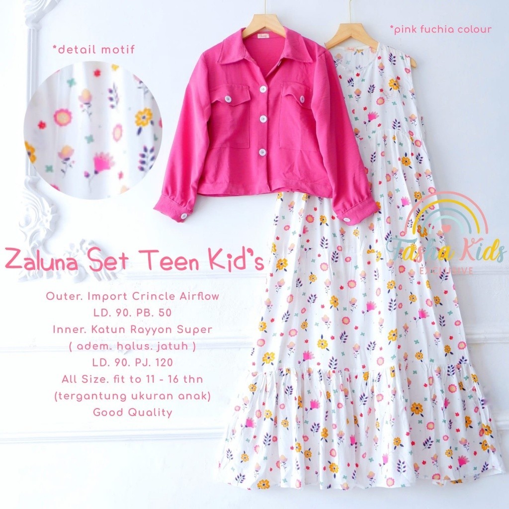 gamis set outer anak perempuan 11-16 tahun zaluna set ori fasha kids