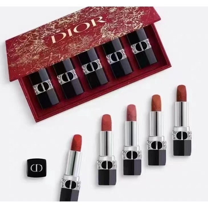 Dior Rouge 5pcs Set Lipstik Travel Size/Dior Ecrin De Mini Rouges /5-Mini-Lipstick-999velvet-772velv