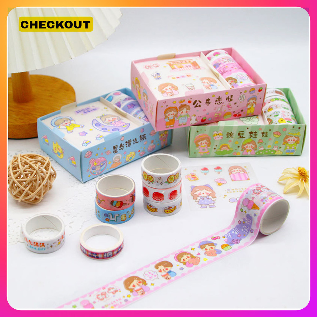 

ALINEA - 1 SET DECORATIVE STICKER DAN WASHI TAPE MOTIF LUCU IMUT / PAKET STICKER DAN WASHI TAPE AESTHETIC