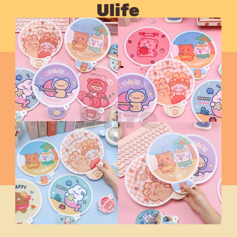 Kipas Tangan Ajaib Kipas Tangan / Motif Kartun Lucu Kipas Kain Portable / Kipas Tangan Ajaib Bulat L