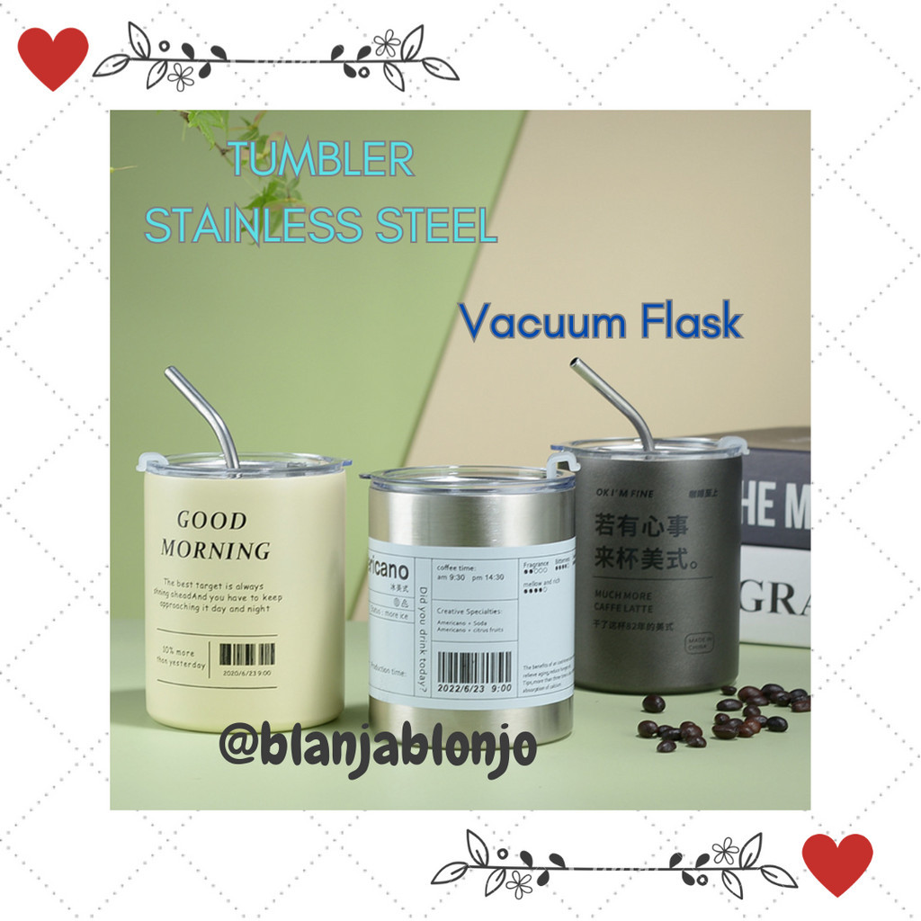Tumbler Minum Stainless Aesthetic Korea Coffee Tumbler Sedotan 350 ml