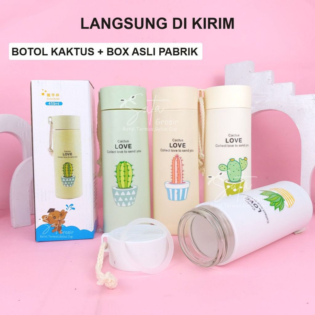 Bu Guru Ria - Botol Kaca Kaktus Disertai Box Asli / tumbler kaktus kaca termos / kaktus kaca souveni