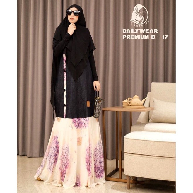 DAILY WEAR DENIM MIX CERUTTY MOTIF DRESS SYARI BY JOZA ARINA JOZA CLOTHING