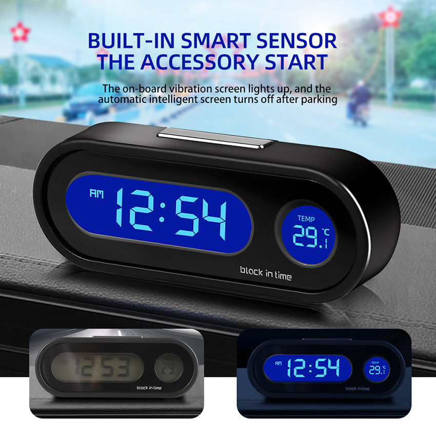 Jam Digital Led Mobil Blacklight Biru Dengan Termometer Untuk Dashboard Mobil Suv Universal