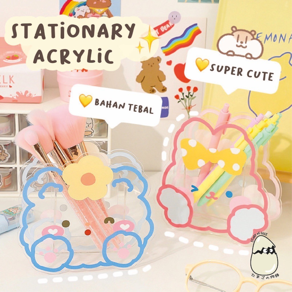 

Kawaii Acrylic pen and brush holder l Korean organizer l Kotak pensil Aesthetic l Acrylic Premium l Acrylic tebal l Pencil Holder l Kotak makeup l Stationary Box l Bunny Bear Girl Acrylic