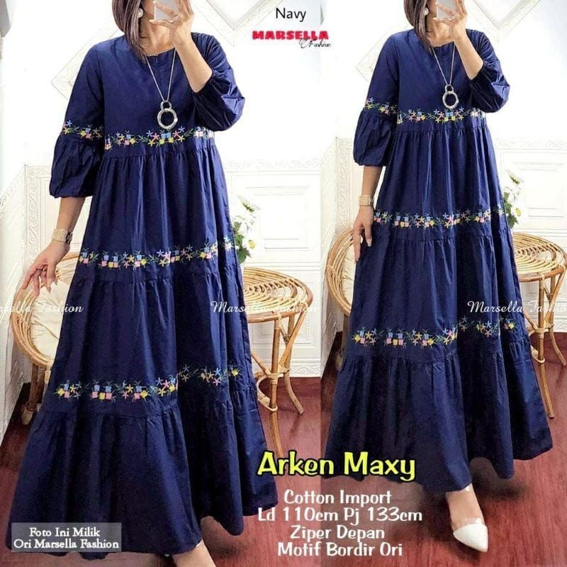 AZRIL - Arken Maxy Gamis Katun Wanita Bordir Asli Cantik Modis Kekinian by Mumufashion Solo