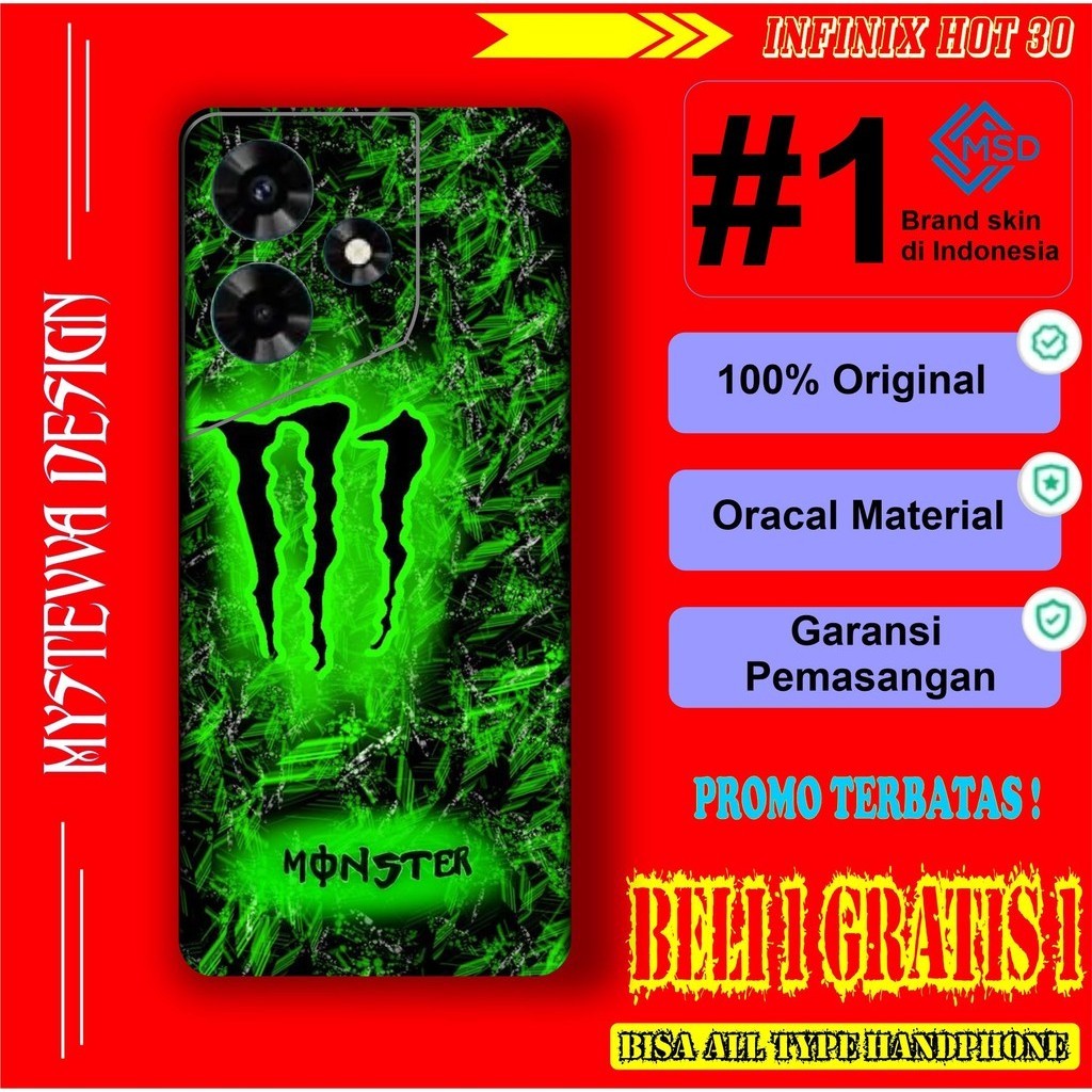 Promo Garskin INFINIX HOT 30 Motif Monster Anti Gores Full Body Handphone - tidak ada bekas lem