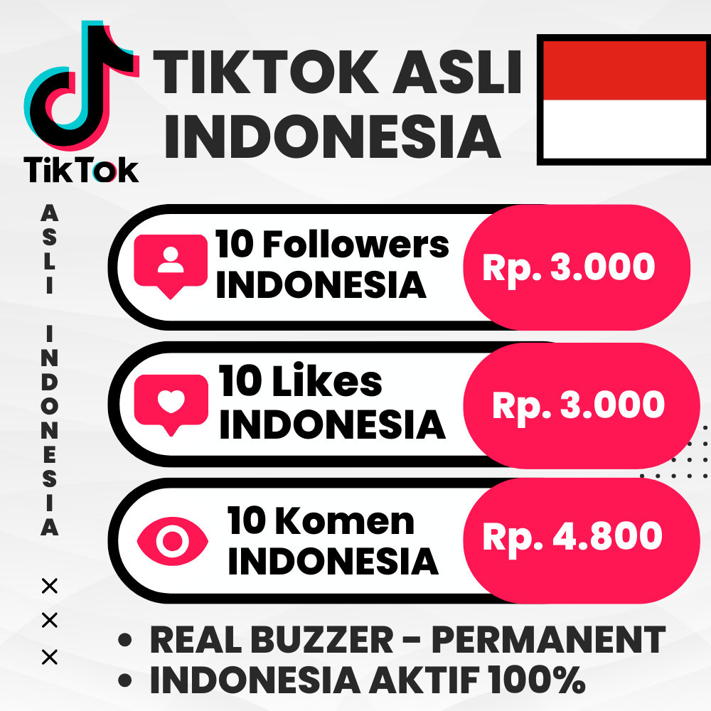 Followers Tiktok Indonesia Aktif Real Akun Manusia 100% permanen non drop murah Follower tiktok pengikut tiktok like tiktok indonesia