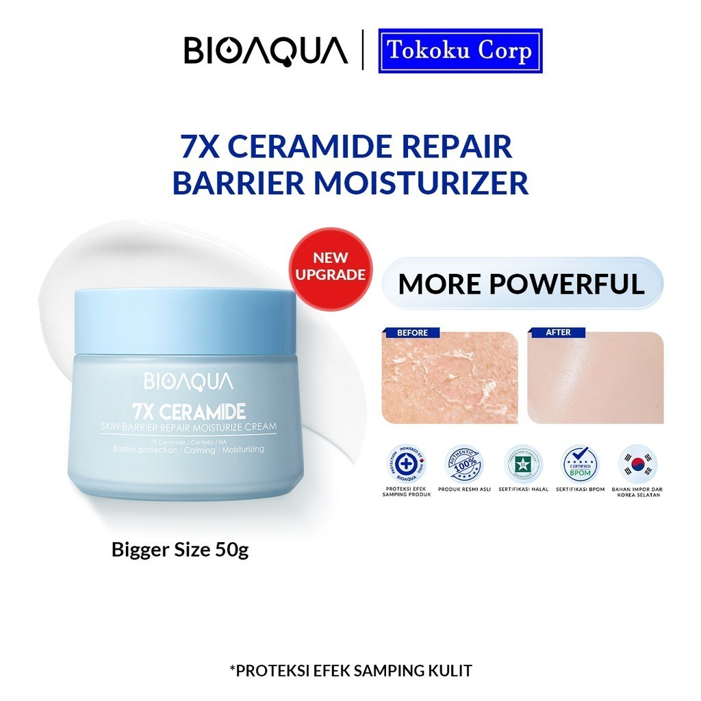 【BPOM】BIOAQUA 7X  Ceramide Skin Barrier Repair Moisturizer Cream 50g Pelembab  Wajah Cream  Day Crea