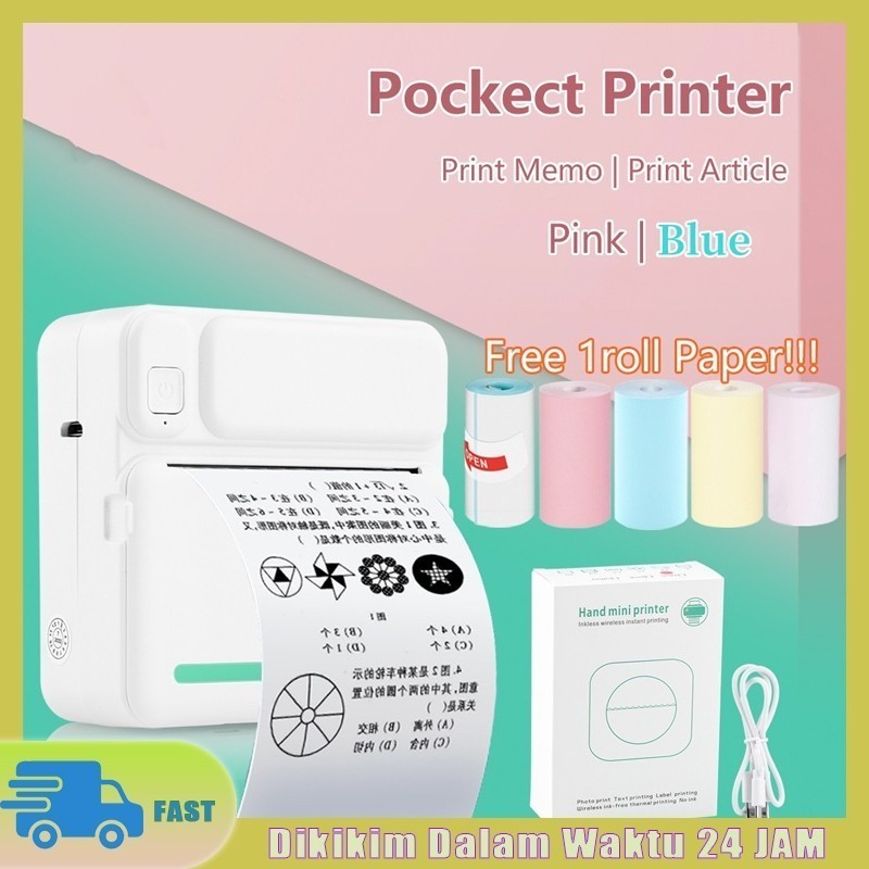 Mini Portable Thermal Printer / Pocket Printer / Wireless Bluetooth Android IOS / Phone Picture Prin