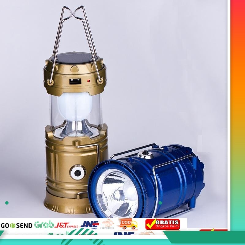 Lampu Camping Lentera Emergency Tenaga Surya + Senter & Powerbank