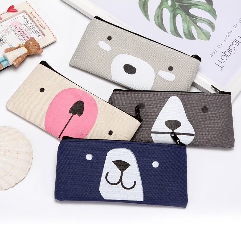 

Tempat Pensil Pulpen Dompet pouch Kain Kanvas RIK Karakter Hewan Lucu Kotak Pensil Serbaguna Motif Animal