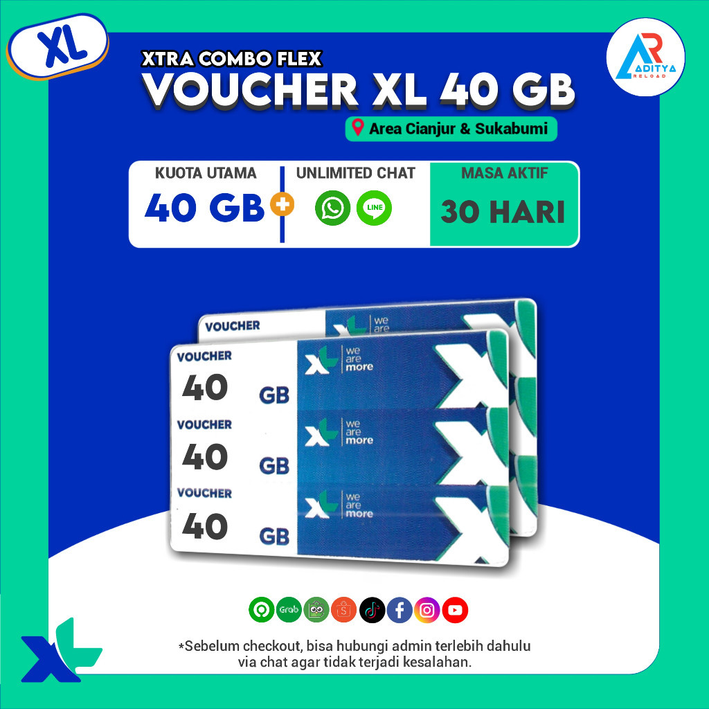 Voucher XL Xtra Combo Flex 40GB 30Hari (XCFXL) Lokal Cianjur - Sukabumi