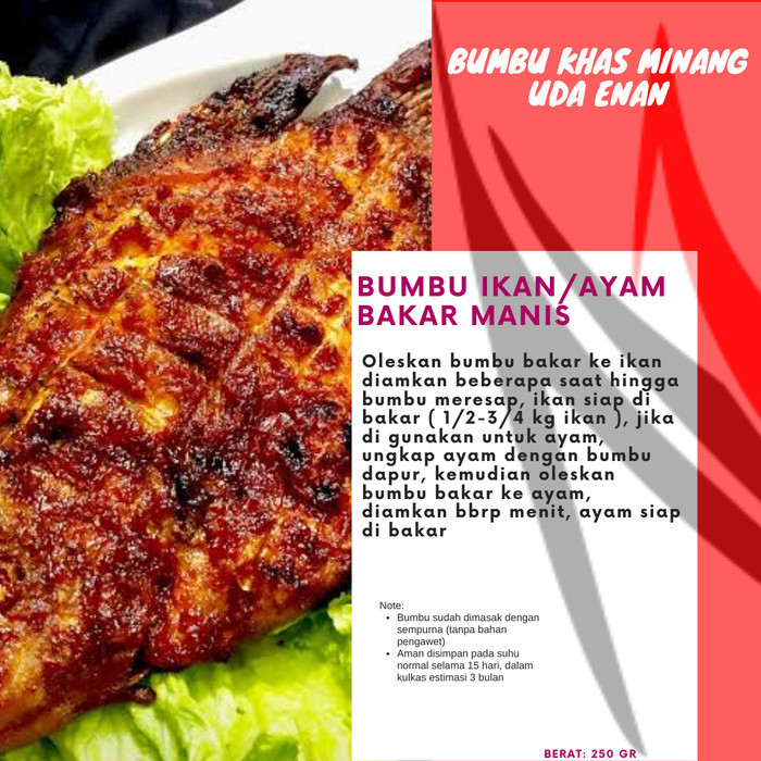 

Bumbu Ikan/Ayam Bakar Manis 250gr Uda Enan Khas Minang