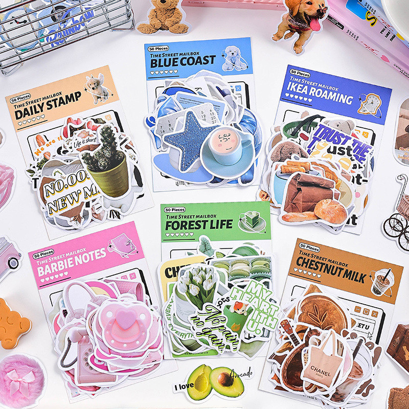 

COD✨ 50Pcs Sticker Time Street Mailbox Diy Diary Jurnal Bujo Planner Deco Stiker Hias-YES