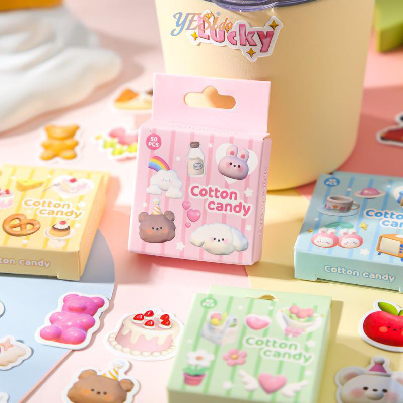 

COD✨ 50pcs Catton Candy Deco Sticker Planner Diy Scrapbook Kotak-YES