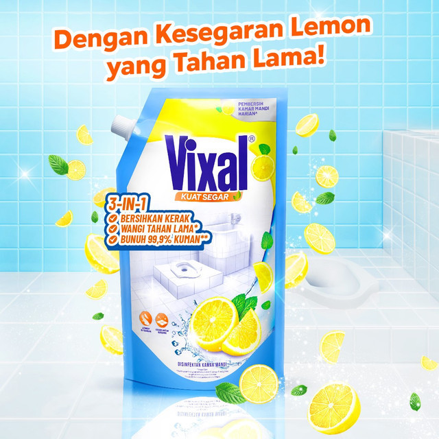 Vixal Kuat Segar 600ml Pembersih Kamar Mandi Harian Wangi Lemon Triplepack