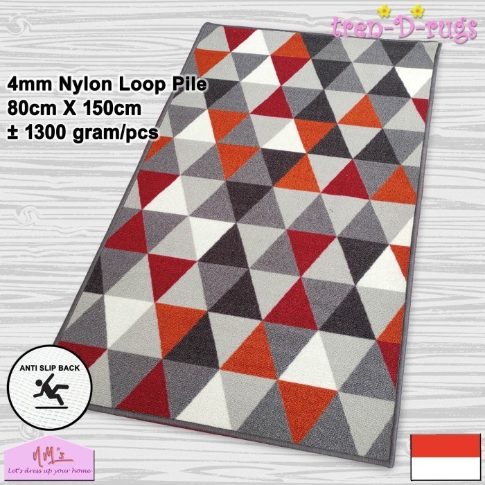 Anand Tren-D-rugs karpet permadani geometris ruang tamu anti slip 80x150 NMs - Hex Grey Rust