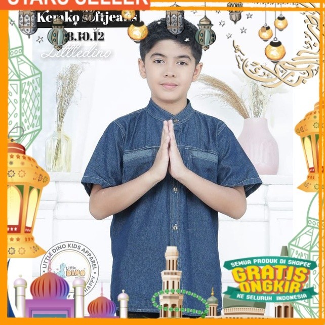 Kemeja Koko soft jeans /Kemko/Baju koko Little dino/ Pink Dusty Fanta Merah muda