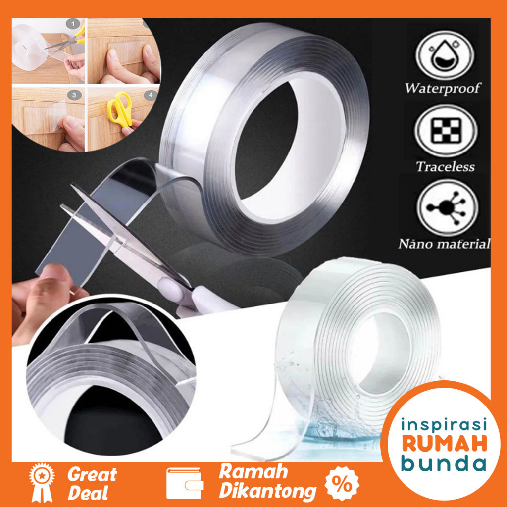 Lakban Perekat Double Tape Lem Nano Tape 1meter