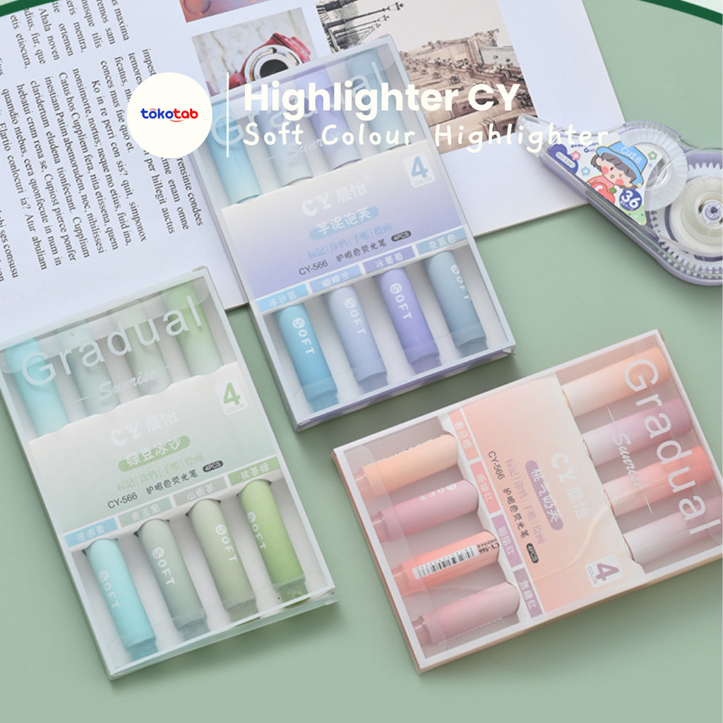 

Tokotab - Higlighter CY Gradual Fancy Highlight Warna Pastel Highlighter Set 4 Pcs Highlighter Stabilo Warna Warni Pastel Spidol Highlighter Pen Aesthetic Lucu Journal Marker Pen Alat Tulis