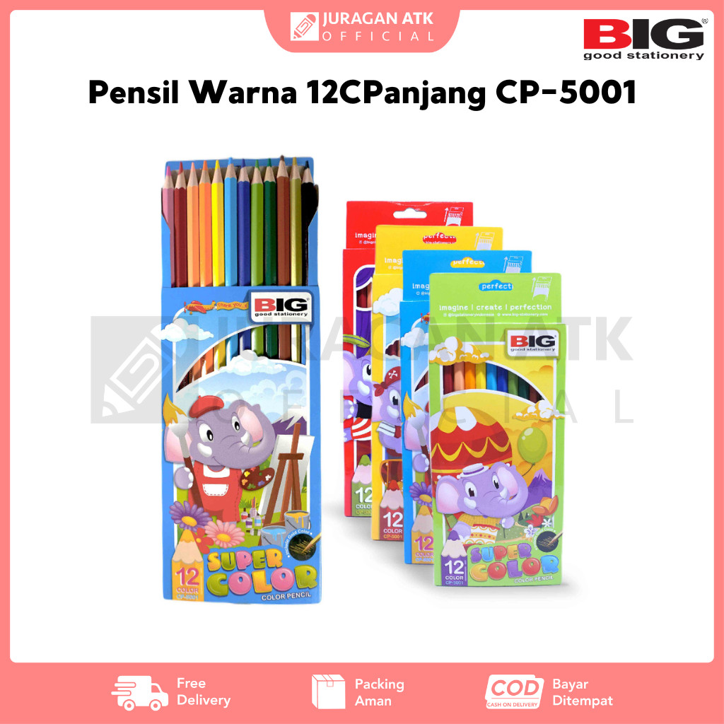 Pensil Warna BIG 12 Warna Panjang Set Lengkap CP-5001