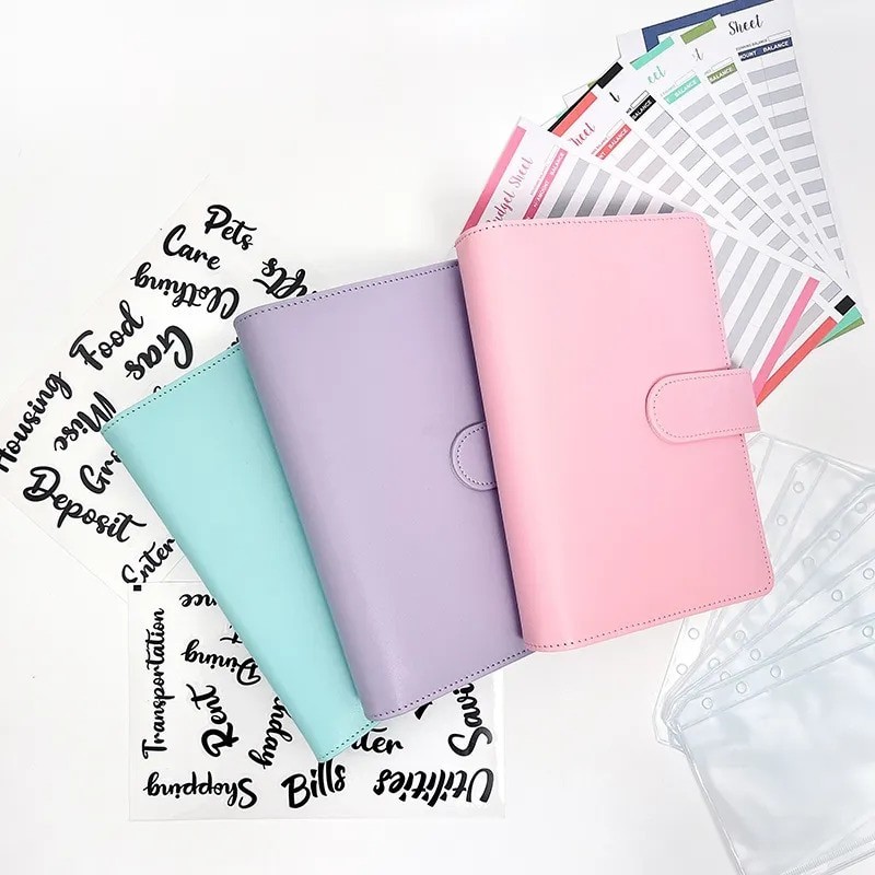 

A6 Budget Binders Planner 6 Hole 8 Zipper Envelopes 2 Stickers in One NoteBook Wallet For Save Money Organizer Cash System