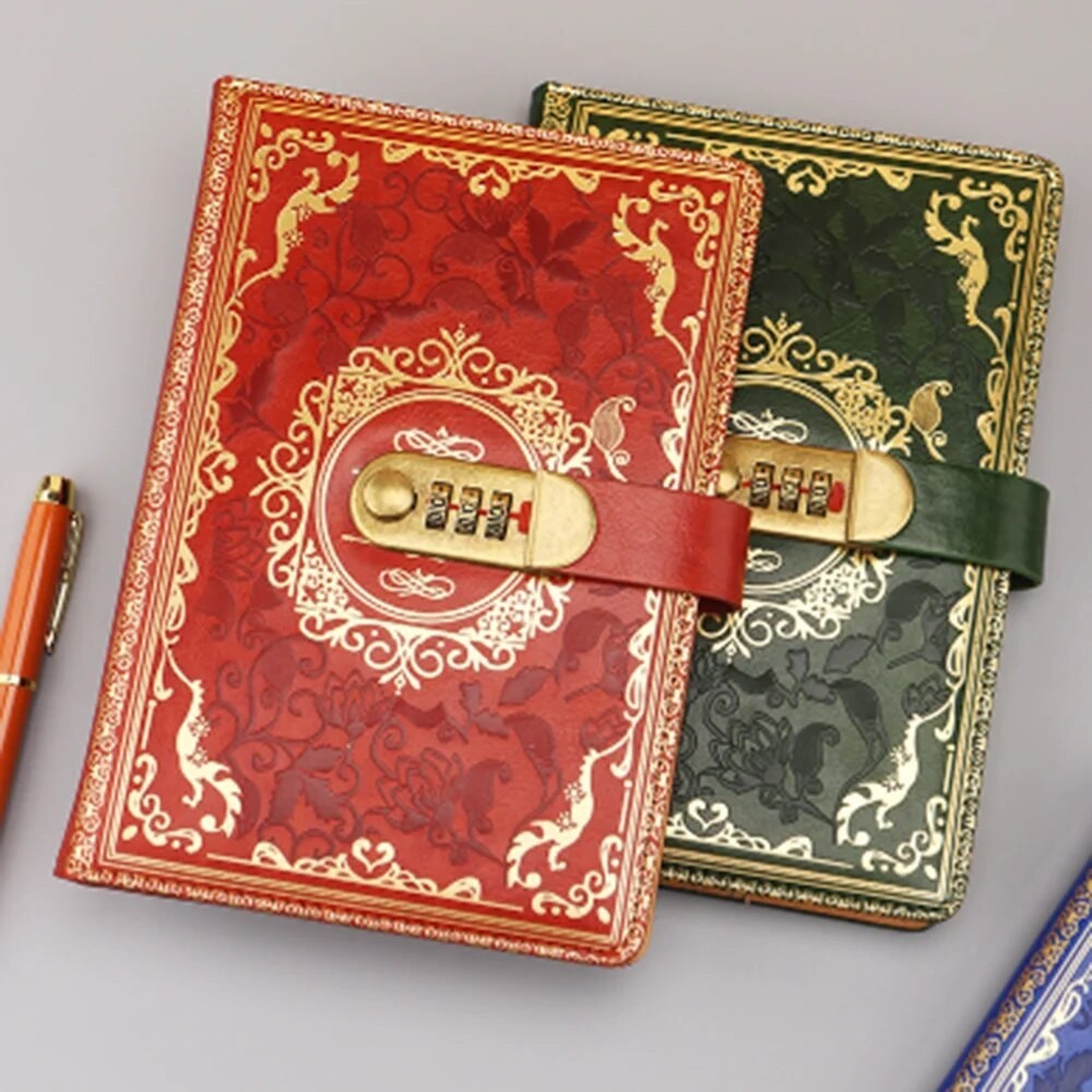 

New A5 Retro Password Notebook With Lock Diary Book Student Notebook Vintage Notebook Sub-Password Lock Notebook Supplies