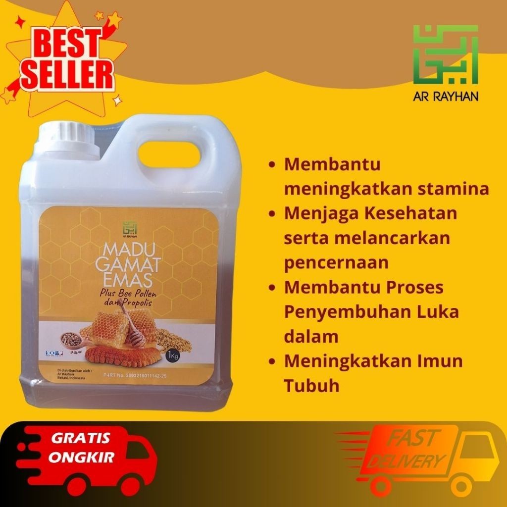 

KeShab Madu PLUS Gamat Emas, Bee Pollen dan Propolis / Madu Super Kalimantan - Penyembuhan Luka dalam / Pasca Operasi Menguatkan Tulang Netto 1kg