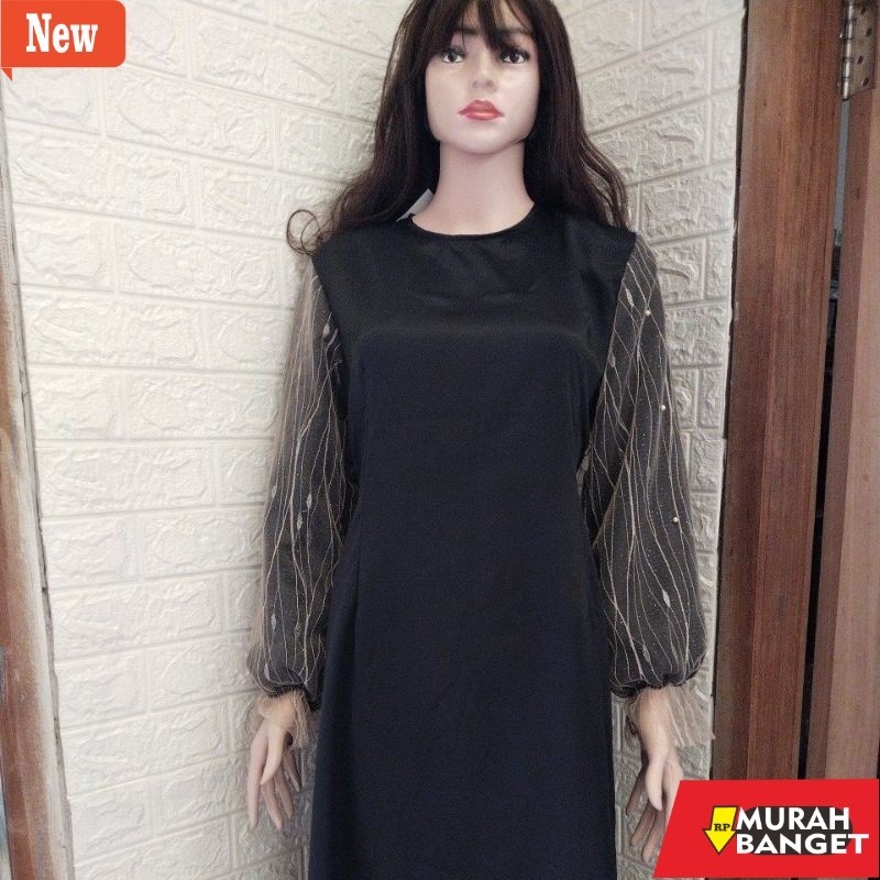 GAMIS WANITA UNTUK LEBARAN- Azurra dress gamis satin kombinasi tile akar