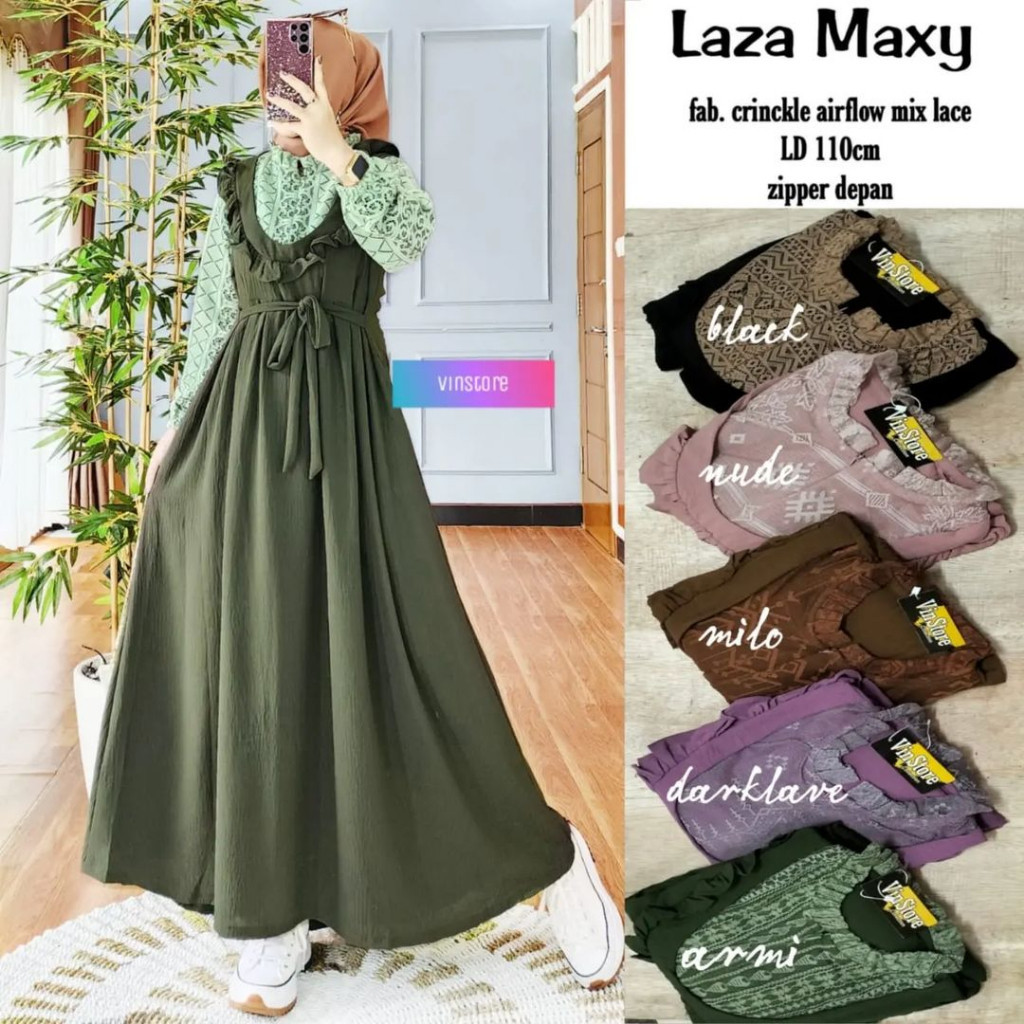 GAMIS WANITA UNTUK LEBARAN- LAZA MAXY dress crinkel mix brukat malika
