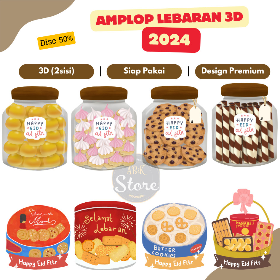 

(isi 100pcs) Amplop Lebaran 2025 3D Viral 2 Sisi Amplop Unik Lucu Amplop Idul Fitri - Abik Store