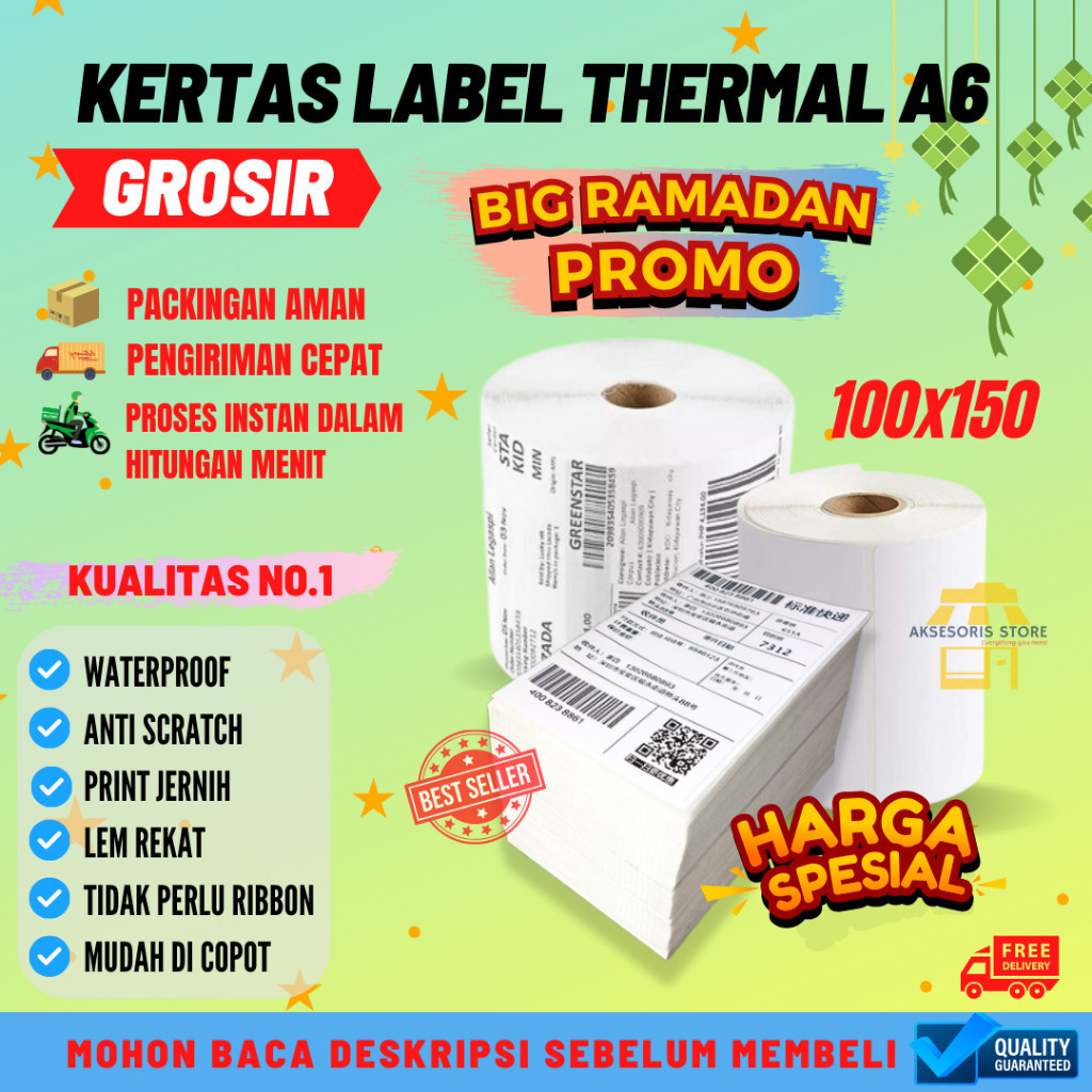 

[PROMO DISKON 50%] GROSIR KERTAS THERMAL LABEL STICKER 350PCS 500PCS UKURAN A6 100X150 [BISA COD MURAH]