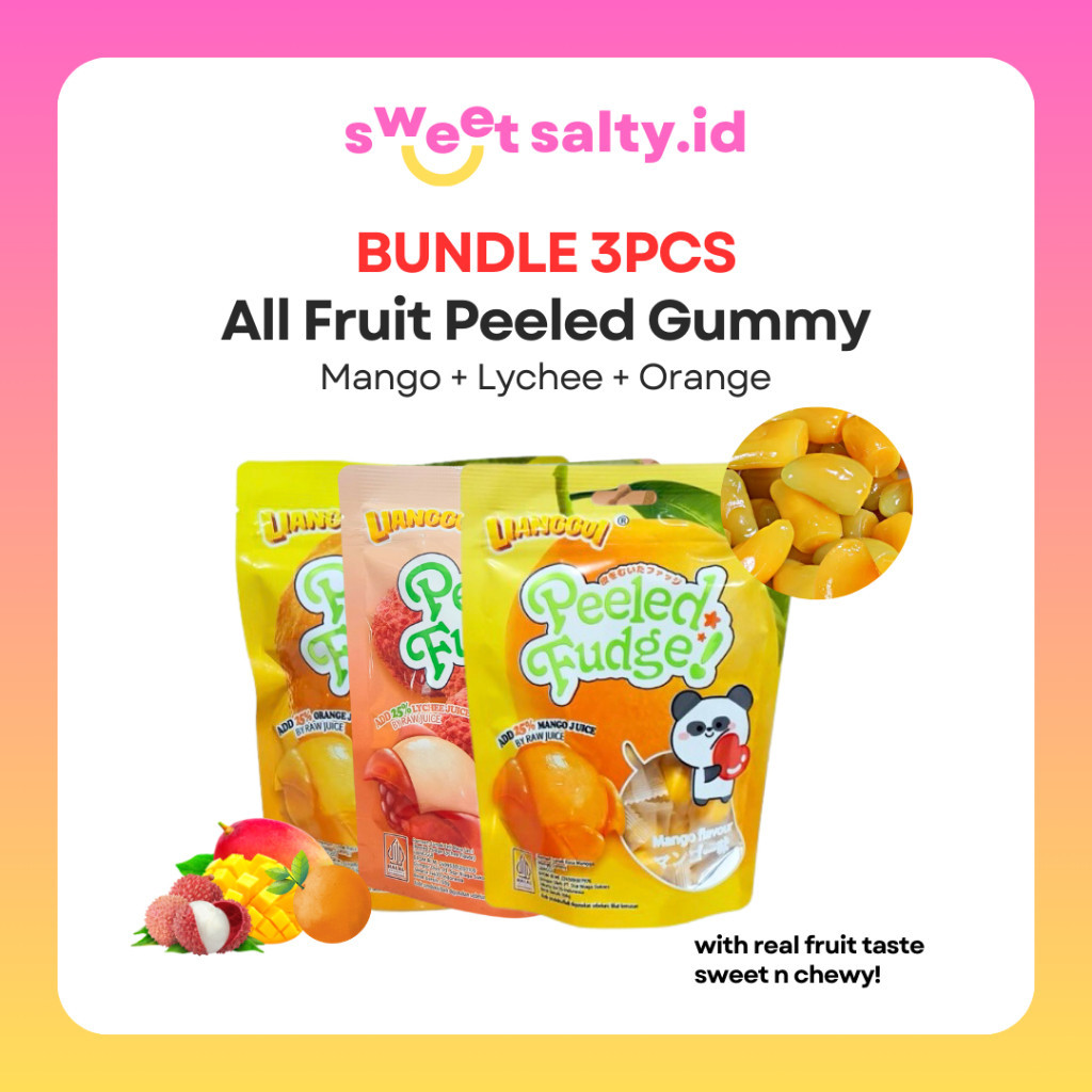 

HALAL Lianggui Bundle 3in1 All Fruit Peeled Gummy | Permen Buah | Permen Lunak Aneka Rasa | Permen Mangga | Permen Leci | Permen Jeruk | Permen Jelly | Snack Halal