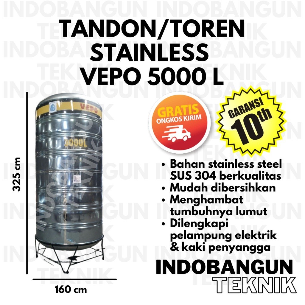 Tandon Air Toren Air Tangki Air Stainless Vepo 5000 Liter 5300 Liter Harga Murah Stenlis Stainles St