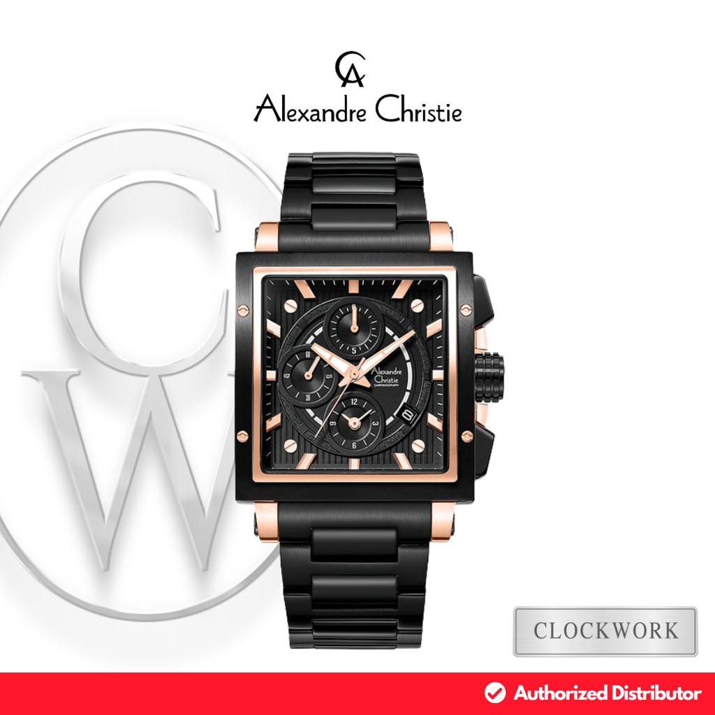 Jam Tangan Pria Alexandre Christie Chronograph AC 6182 GCBBRBA Rantai Sporty Hitam Rosegold