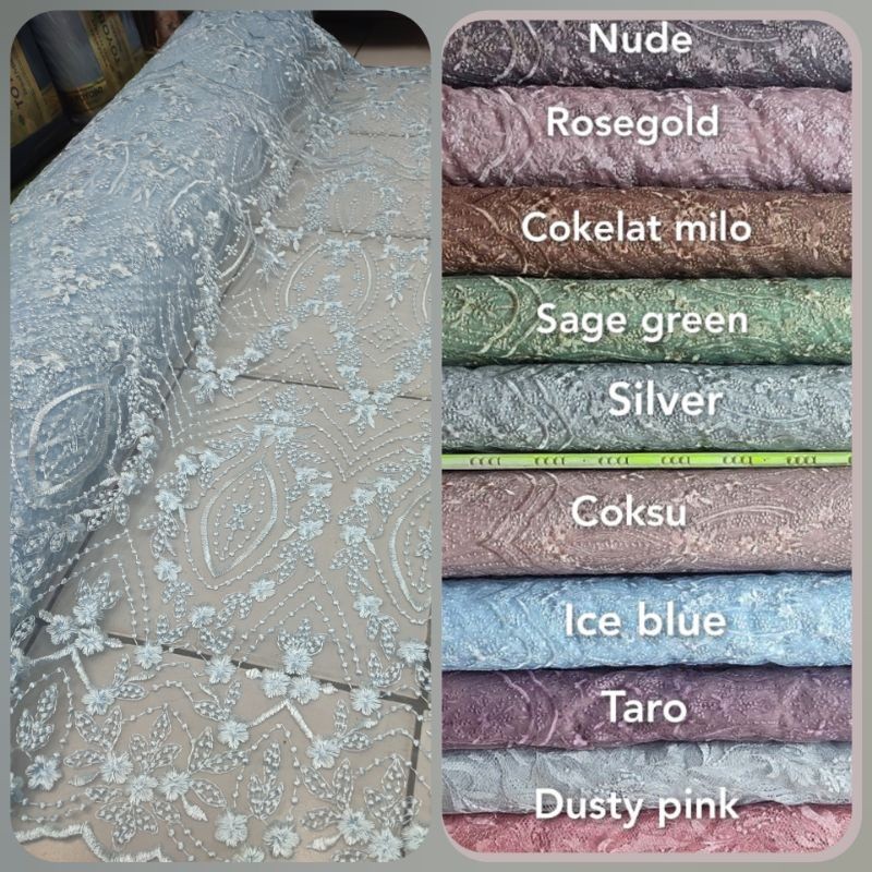 Kain Brokat Tile Bordir Elisab, Bahan Kebaya Brokat Tille Eliesab