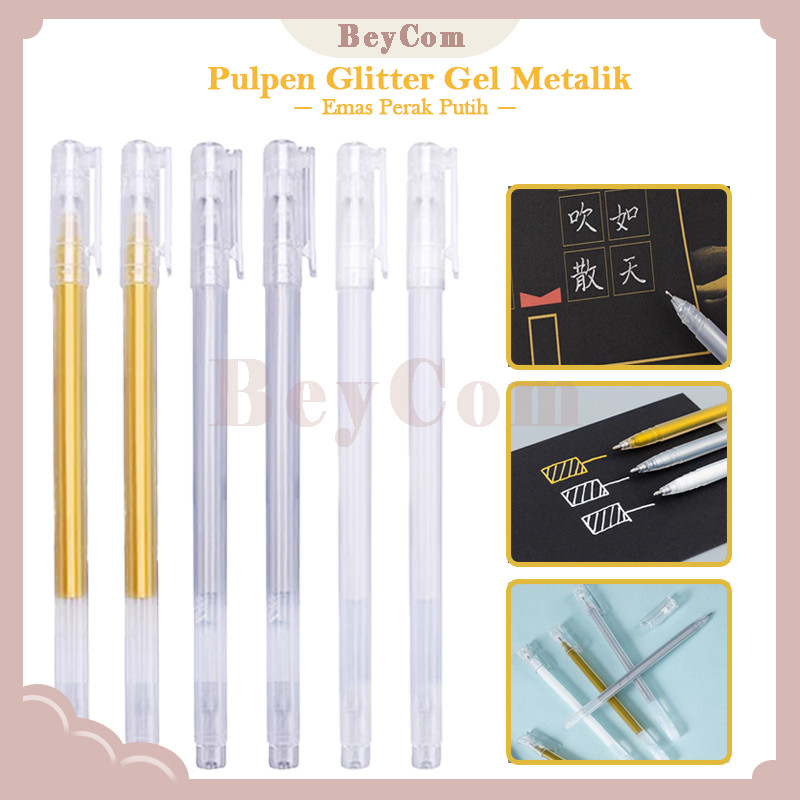 

Pena Tinta Glitter Metalik 0.8mm/Pulpen Tinta Warna Putih/Emas/Silver